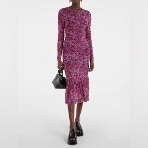 NWT Ganni Floral Ruched Mesh Midi Dress Size 38/US 6